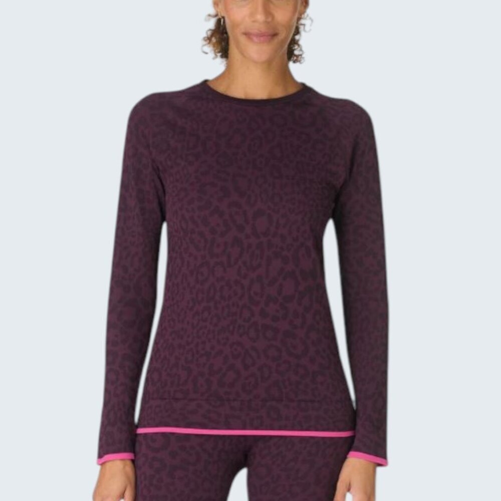 Sweaty Betty Purple Leopard Jacquard Stretch Long Sleeve Base Layer Top Med NWT